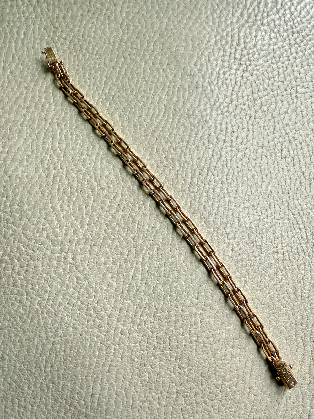 1977 Double Biker Chain Bracelet with Elongated Links - Vintage 18k Gold - 7.4 inch length