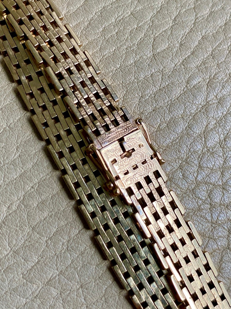 14k gold Danish brick link bracelet - textured and reversible - 7.75 inch length