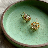 Special and sparkly!! - White topaz and 18k gold Modernist flower earrings - Vintage Scandinavian