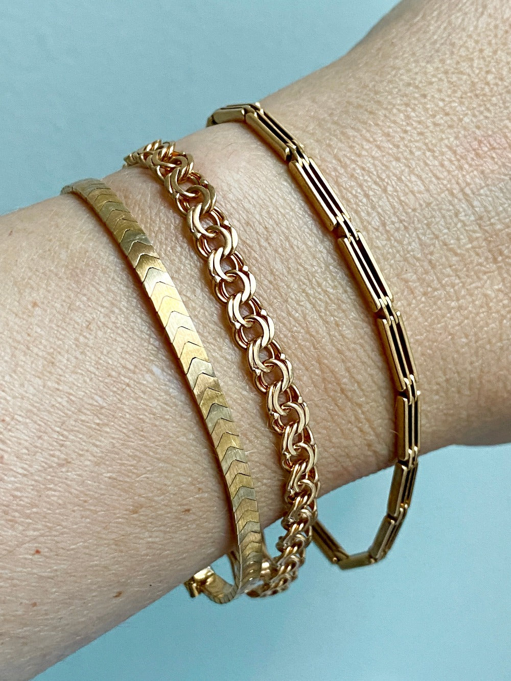 Vintage 1963 Double link solid 18k gold bracelet - 7.7 inch length