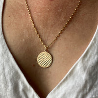 January 13, 1929 18k Gold Engraved Round Medallion Pendant for Necklace - Scandinavian Vintage