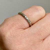 18k White Gold Vintage Wedding Band with Etched continuous Blossom Pattern- Zurich Band - size 5.75