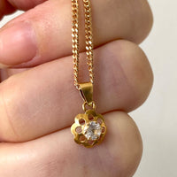 Midcentury era 18k gold eight petal flower with quartz - pendant or charm