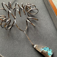 WHIMSICAL Large Swedish Vintage Handmade Spiral Pendant in Sterling Silver with Geometric Opal Stone Slab - Signed