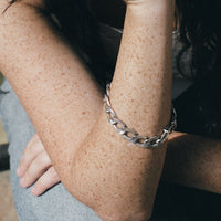 Handmade Chunky Pressed Curb Chain Bracelet in Solid Silver - Vintage Polish - 8.5 inch