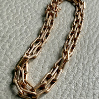 1977 Double Biker Chain Bracelet with Elongated Links - Vintage 18k Gold - 7.4 inch length