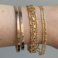 18k Gold double row pressed curb link bracelet -  7.75 inch length
