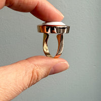 18k Gold Vintage Italian Cocktail Ring with Faceted White Stone - Size 7