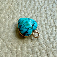 Puffy Vintage Turquoise Cabochon Bezel Set Heart Pendant 18k Gold – 0.8 inch drop