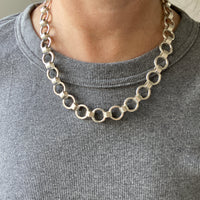 Vintage Sterling Silver oversized Circle Link Chain Necklace - Adjustable length up to 20 inches