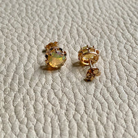 Vintage Opal Earrings in Ruffled 14k gold Setting - 9mm diameter