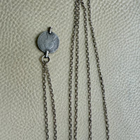 1880 Antique Silver Link Longuard Chain Necklace with Coin Pendant - 61.75 inch length