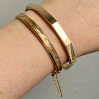 1950 Finnish Hinged Bangle with Geometic Botanical Flowers and Leaves Engraved Pattern 14k Yellow Gold - 6.8 inch interior