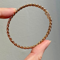 Vintage Hinged Rigid Curb Link Bangle Bracelet in Rosy 14k Gold - 6.75 inch interior