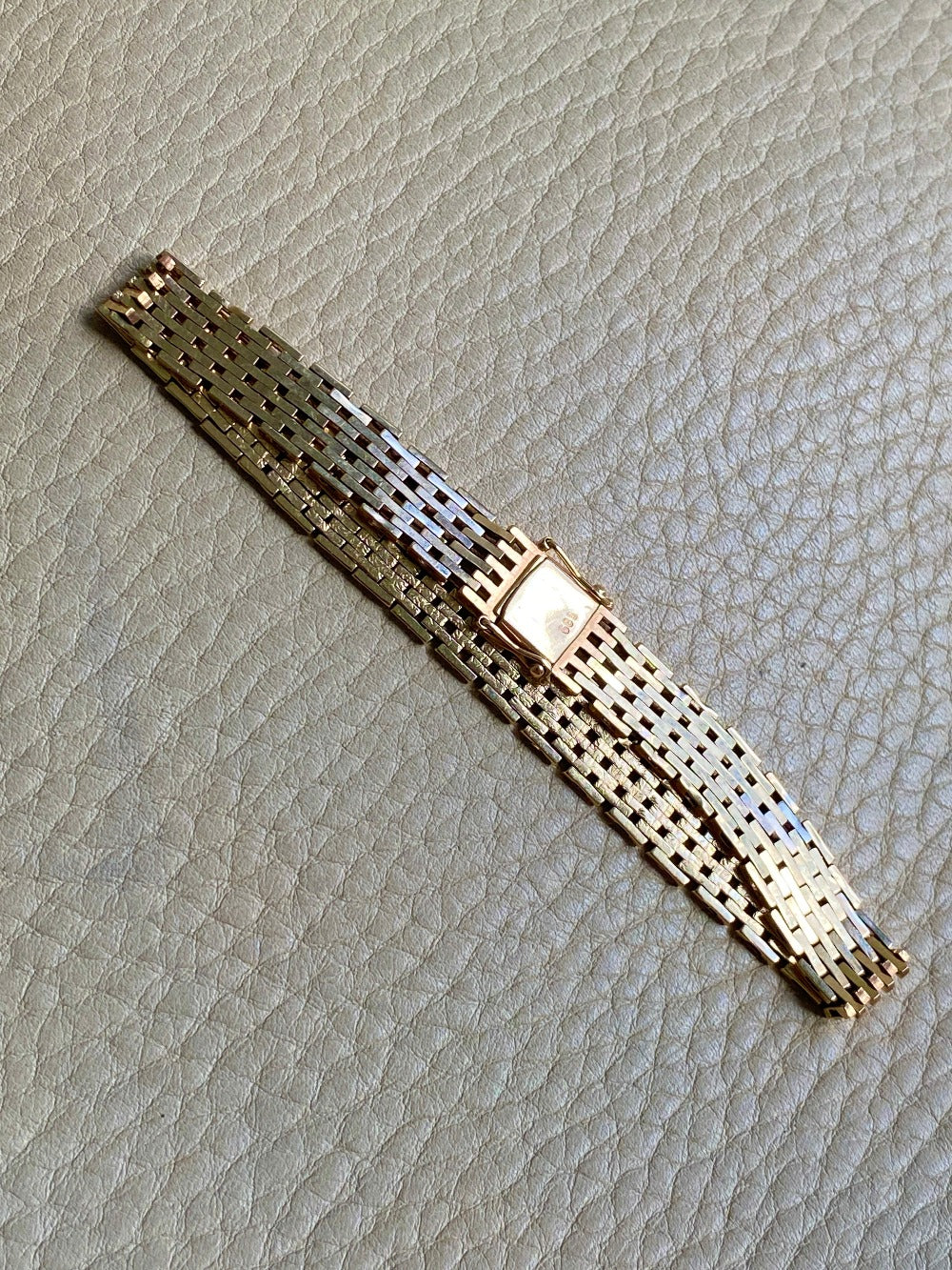 14k gold Danish brick link bracelet - textured and reversible - 7.75 inch length