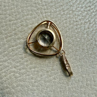 Swedish Vintage Rounded Triangle Pendant in 18k gold with Large Faceted Crystal Quartz Stone - Signed
