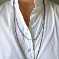 Vintage Silver Rolo Link Necklace- 23.6 inch length