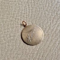 18k gold vintage charm or pendant - Etched Circle Medallion
