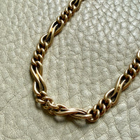 French Antique 18k Gold Watch Chain Necklace with Hand Forged Figure 8s - 16.5 inch length