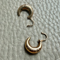 1960 Vintage Swedish 18k Gold Floral Pattern Hoop Earrings