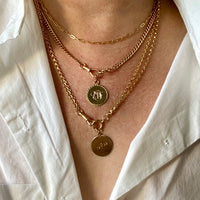January 13, 1929 18k Gold Engraved Round Medallion Pendant for Necklace - Scandinavian Vintage
