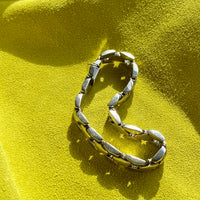 Solid Silver Diamond Snake Link Bracelet - Vintage Italian by Piazza Michele - 7.6 inch length