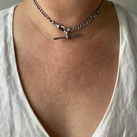 British Antique Sterling Silver Watch Chain with T-bar - choker necklace length - 15 inch overall length
