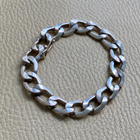 Handmade Chunky Pressed Curb Chain Bracelet in Solid Silver - Vintage Polish - 8.5 inch
