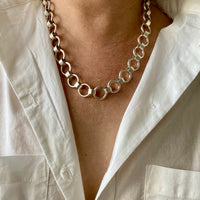 Vintage Sterling Silver oversized Circle Link Chain Necklace - Adjustable length up to 20 inches