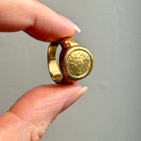Unique! 18k Gold Vintage Signed Hammer Finish Signet Ring - Size 6.75-7
