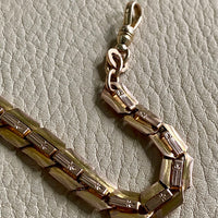Antique Watch Chain with tiny leaf pattern - 14k gold with 10k rose gold detail