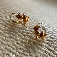 Special and sparkly!! - White topaz and 18k gold Modernist flower earrings - Vintage Scandinavian