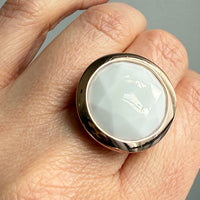 18k Gold Vintage Italian Cocktail Ring with Faceted White Stone - Size 7