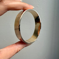 Unique! Architectural Wide 14k Gold Hinged Bangle with Linear Grooves - 6.9 inch oval interior circumference