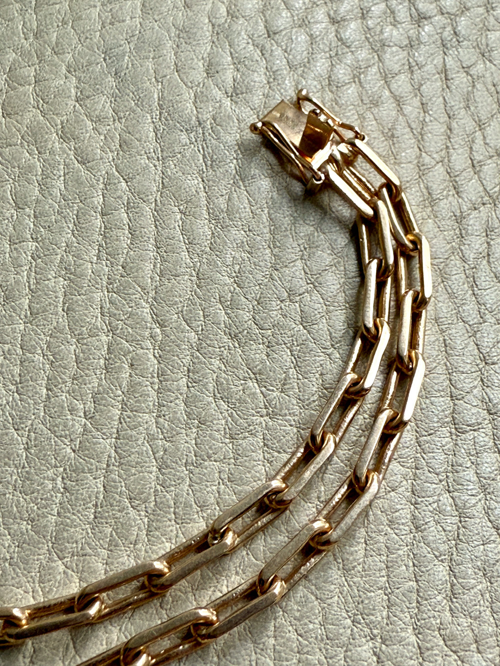 1977 Double Biker Chain Bracelet with Elongated Links - Vintage 18k Gold - 7.4 inch length