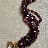 Vintage Italian Multi-Strand Garnet Bracelet with 18k Gold Bolt Clasp - Size 7-7.25 inch