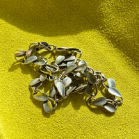 Scandinavian Vintage Silver Link Choker Necklace with Organic Dimensional Leaves - 16.2 inch length