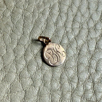 18k gold vintage charm or pendant - Medallion with BK Initials 1956