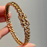 Vintage Hinged Rigid Curb Link Bangle Bracelet in Rosy 14k Gold - 6.75 inch interior