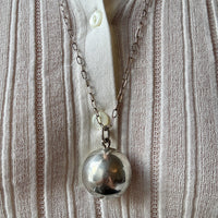 Vintage Silver Long Necklace with Orb Pendant - 25.6 inch length