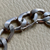 Handmade Chunky Pressed Curb Chain Bracelet in Solid Silver - Vintage Polish - 8.5 inch