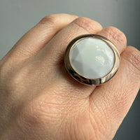 18k Gold Vintage Italian Cocktail Ring with Faceted White Stone - Size 7