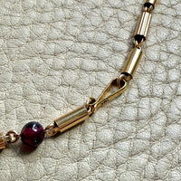 Long Length Vintage 18k Gold Fluted Tubular Link Station Necklace with Garnets- 32 inch length