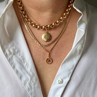 14k Gold Round Honeycomb Link Necklace with Charm Holder– 19.5 Inches