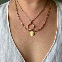 18k gold vintage charm or pendant - Etched Hexagon Medallion