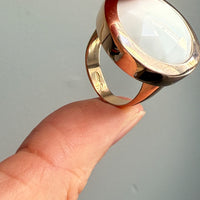 18k Gold Vintage Italian Cocktail Ring with Faceted White Stone - Size 7