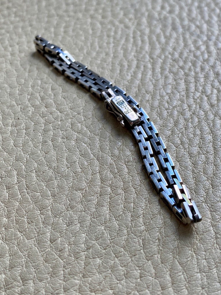 1950s 18k White Gold Vintage Slim Brick Link Bracelet - 7 inch length