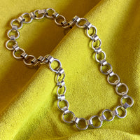 Vintage Sterling Silver oversized Circle Link Chain Necklace - Adjustable length up to 20 inches
