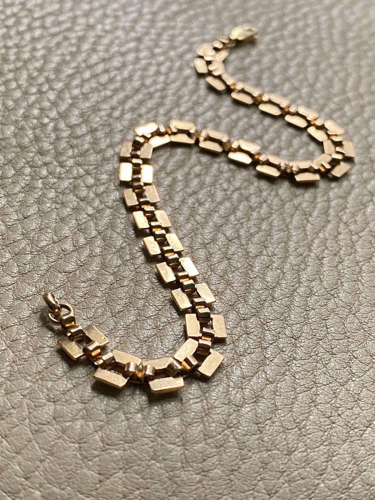 Checkerboard link bracelet in 18k gold - Swedish vintage 1940 - 8.2 inch length