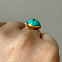 1966 Vintage Swedish 18k Gold Turquoise Cabochon Ring – Size 8